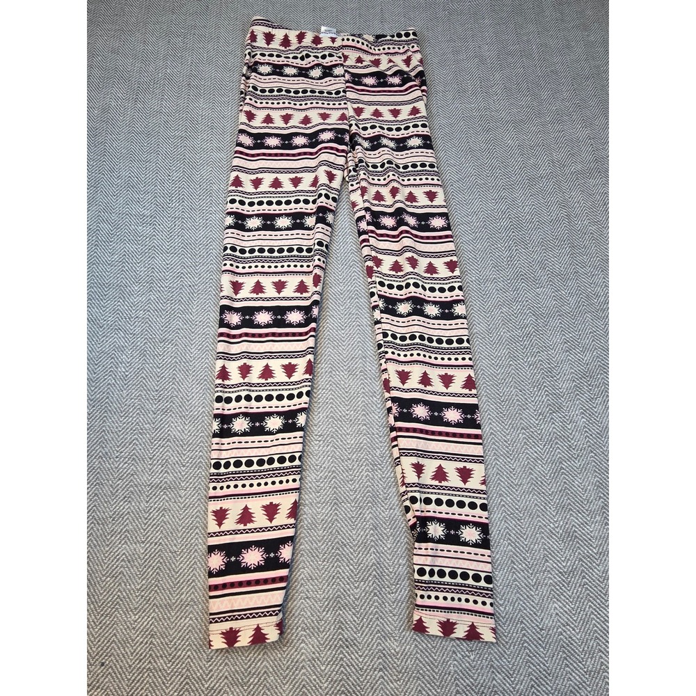 With Love Derek Womens Small Fair Isle Christmas Tree Snowflake Leggings Red